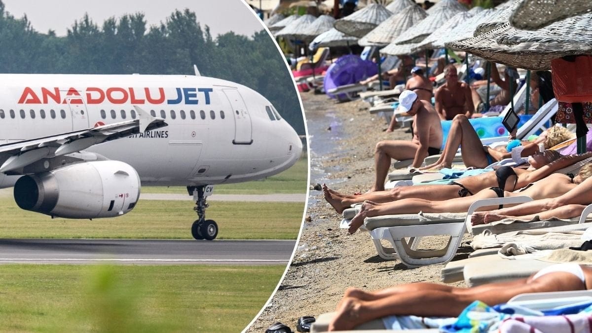 Bilder på Ajet-flygplan och en strand i Bodrum.
