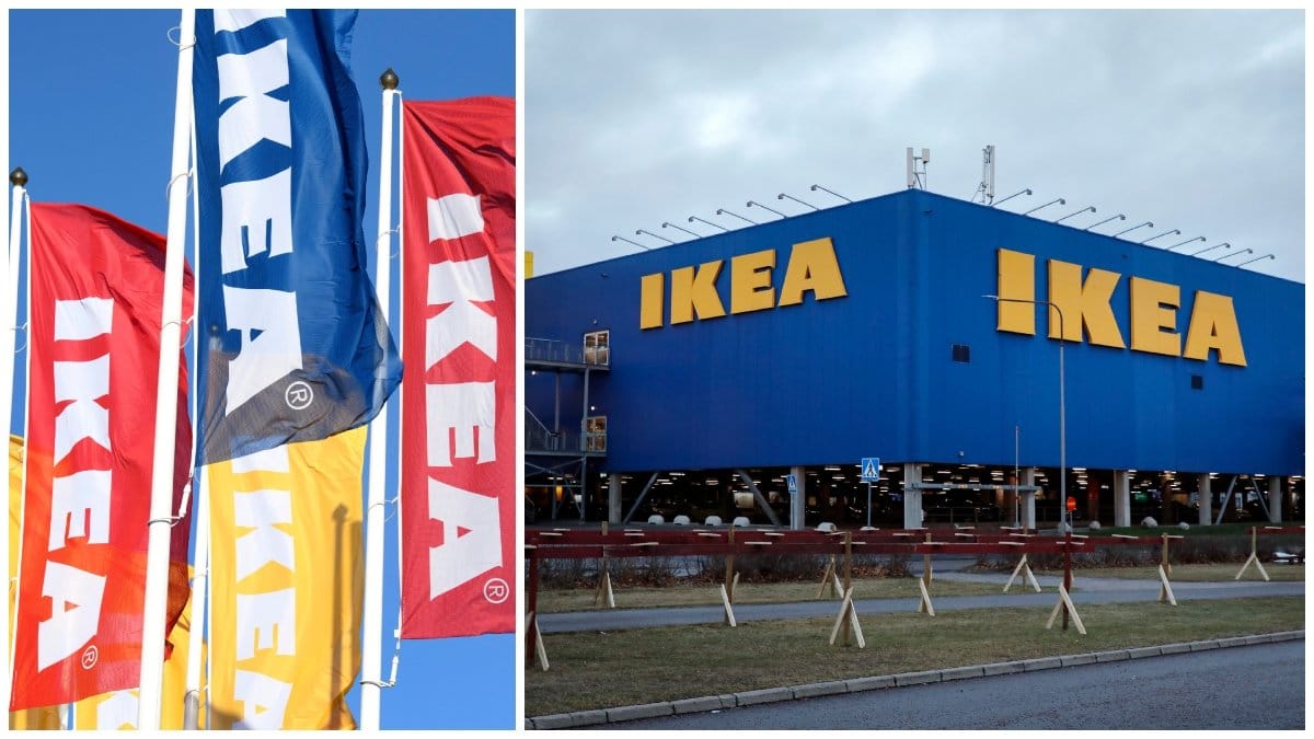 Ikea-flaggor och Ikeas varuhus i Uppsala. 