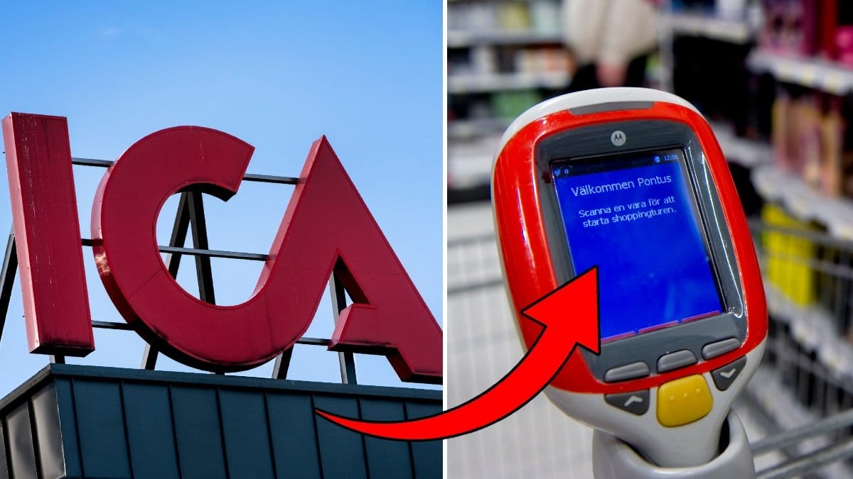 Bild på en självscanner och Icas logga. 