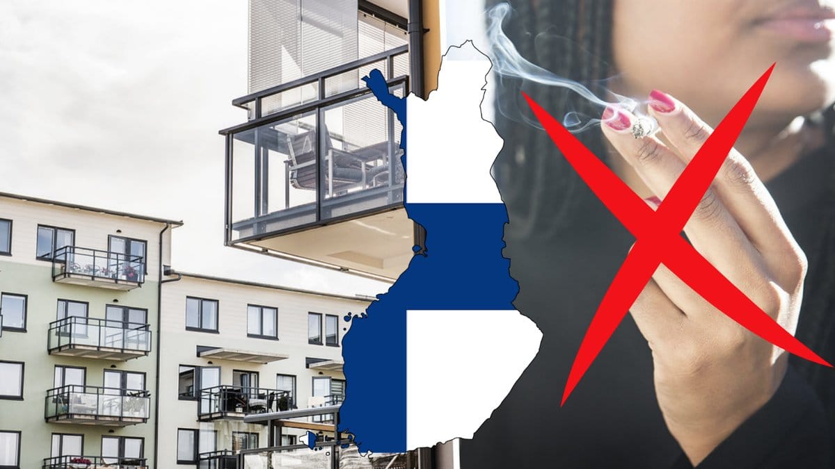 balkonger, karta Finland, en person som röker, rött kryss