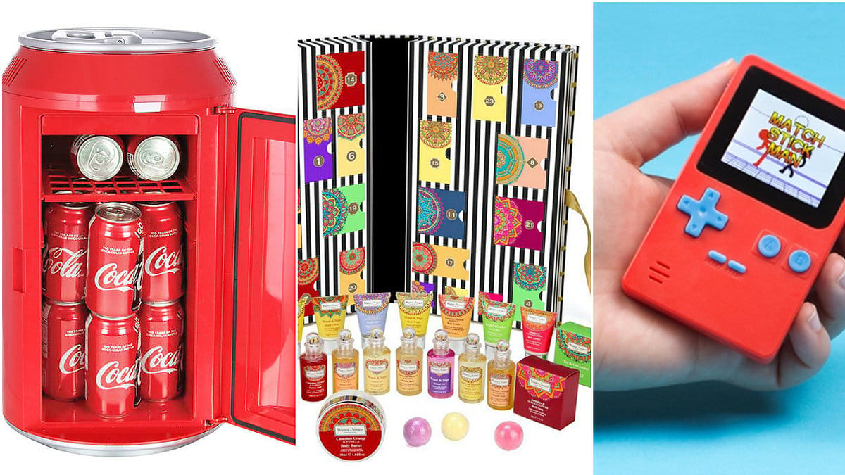 Coca-Cola-kyl, adventskalender med skönhetsprodukter och Gameboy