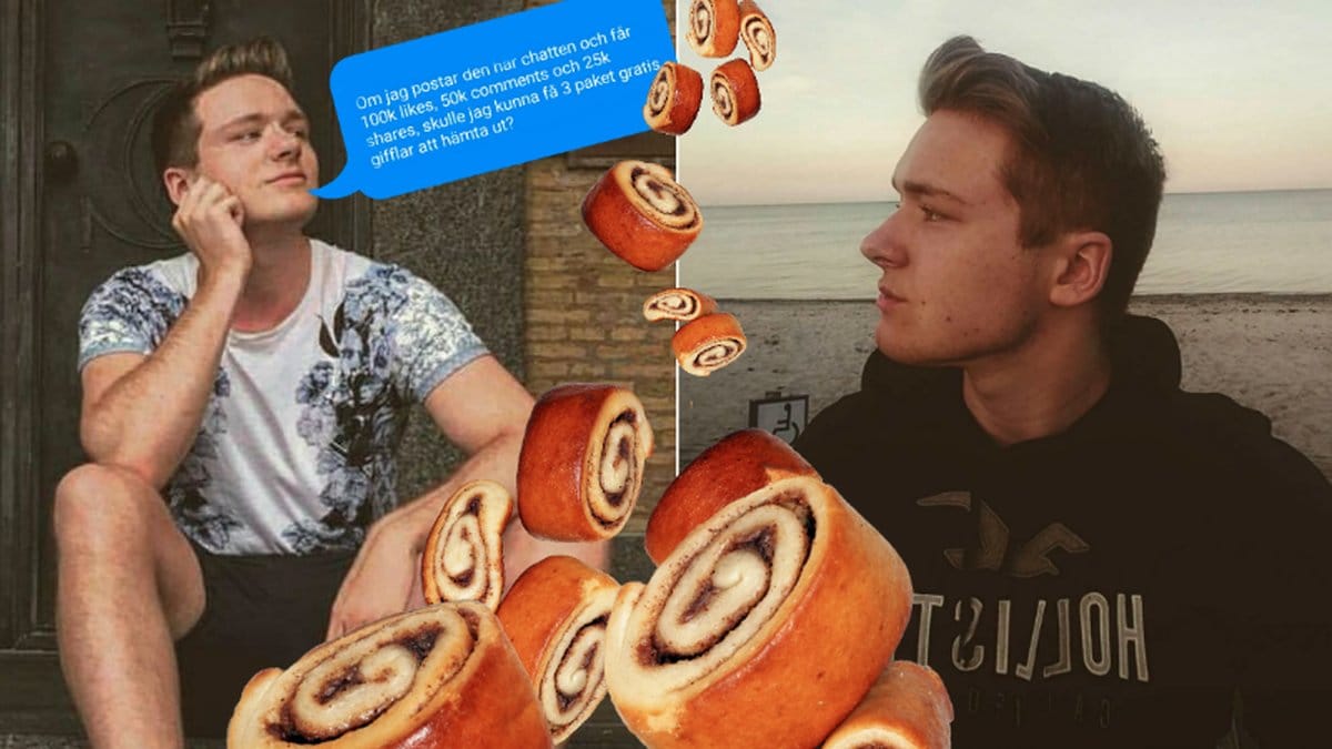 Mattias Kylemark, 20, fårn Uppsala bad Pågen om gratis gifflar mot likes