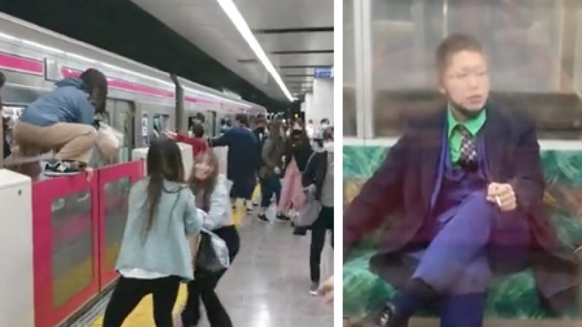 Medan passagerarna flydde ut tåget tog mannen en cigg.