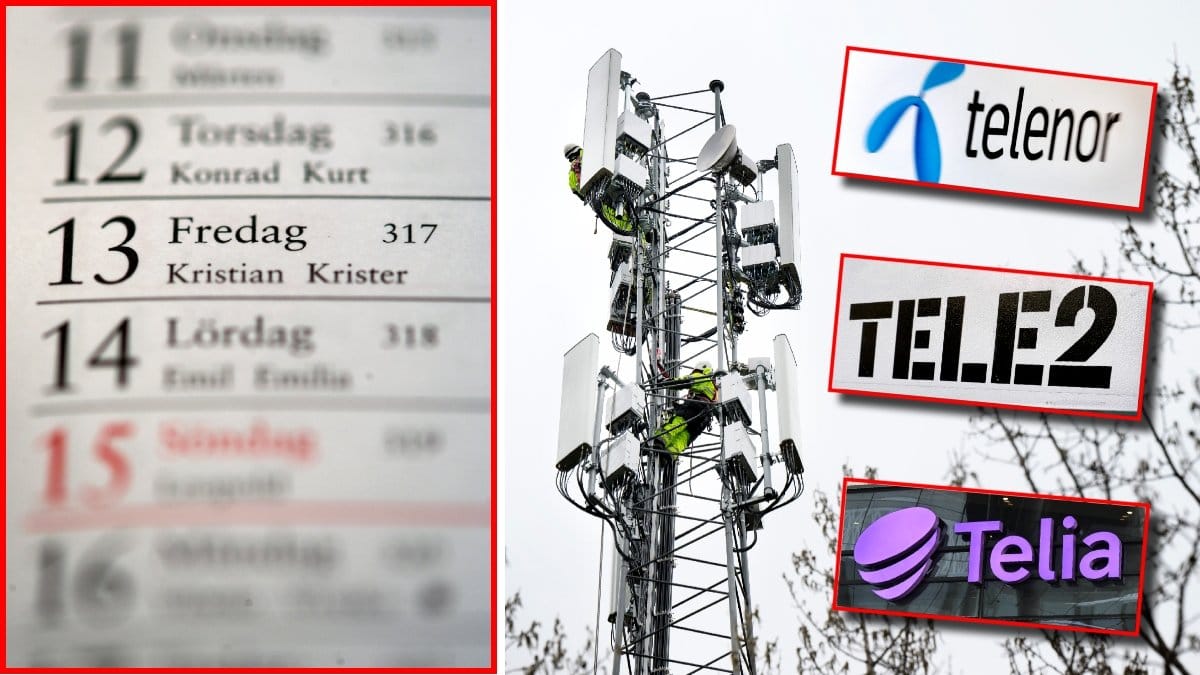 En kalender och en mobilmast med flera arbetade personer på.