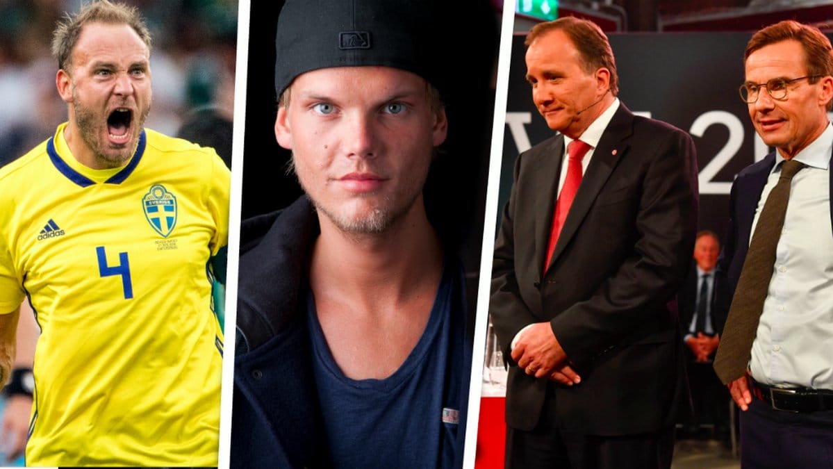 Andreas Granqvist, Avicii, Stefan Löfven och Ulf Kristersson. Kollage. 