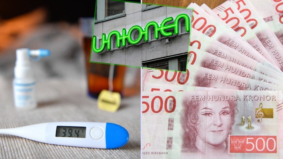 Sjuk person, pengar och fackförbundet Unionen.