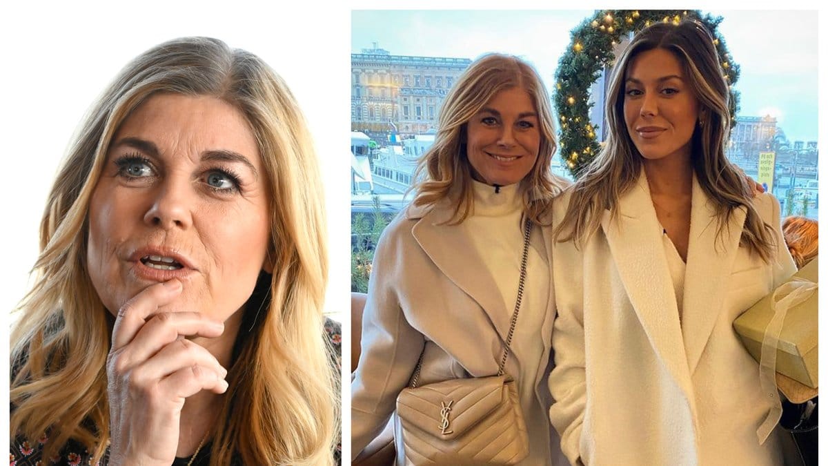 Pernilla Wahlgren visar upp presenten från Bianca Ingrosso.