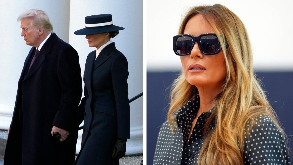 Bilden till vänster visar Donald och Melania Trump. Bilden till höger visar Melania Trump.