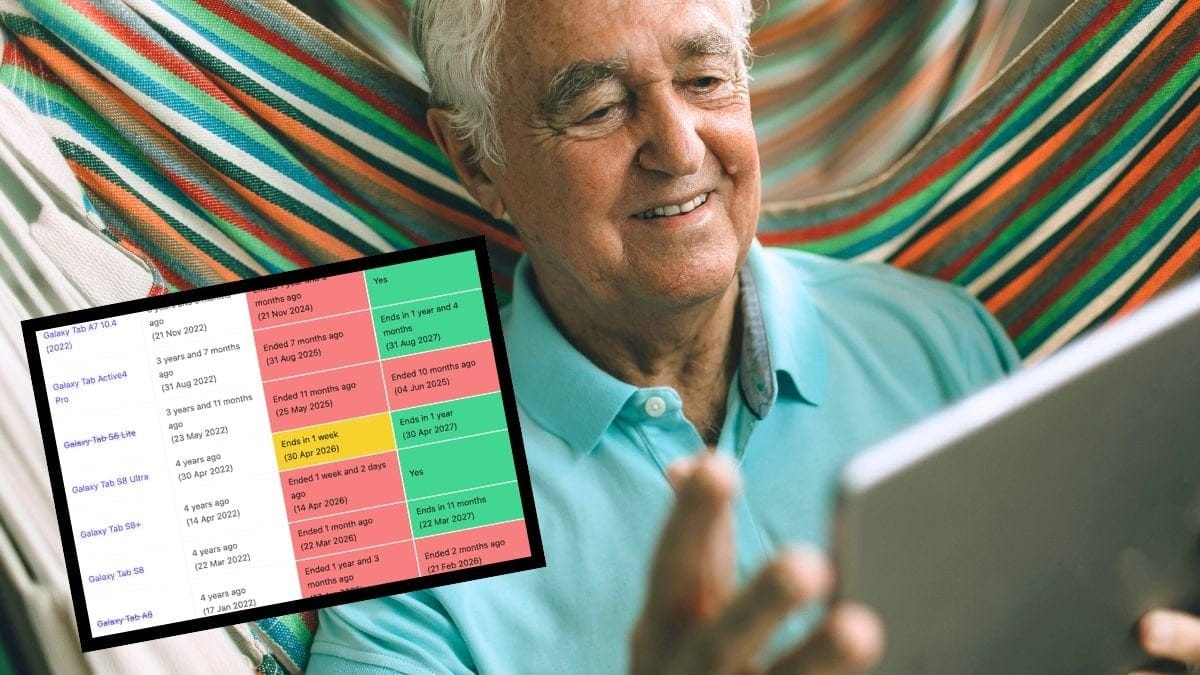 Äldre man som tittar på en surfplatta