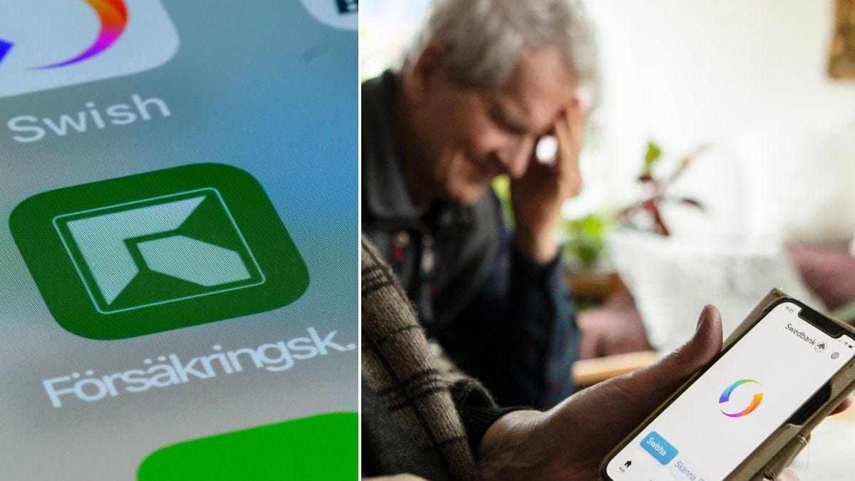 Försäkringskassans app och en uppgiven man.
