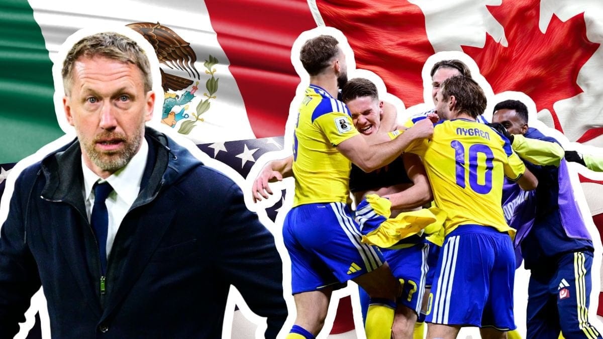 Graham Potter och spelare ur Sveriges landslag