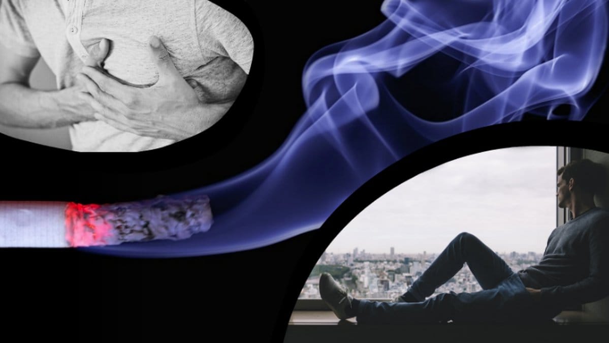 hjärtinfarkt, cigarett, ensam person