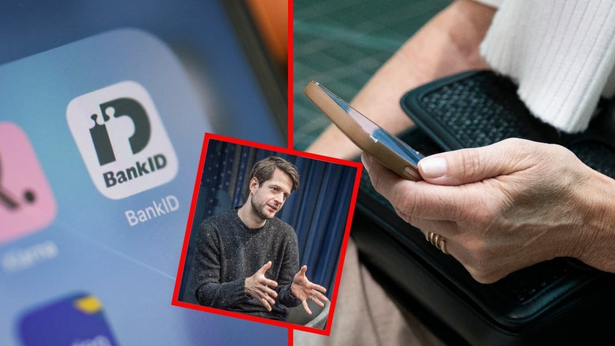 BankID-appen, Klarnas grundare och vd, Sebastian Siemiatkowski och en dam som håller på med sin mobiltelefon.