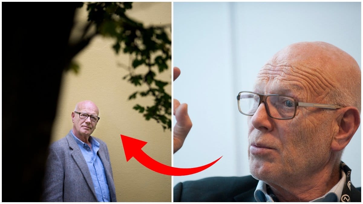 Gert Fylking står bakom ett träd och kollar mot kameran. På en bild till höger kollar han åt vänster och pratar. Bilden är ett montage.