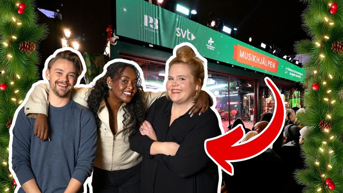 Hampus Hedström, Assia Dahir och Linnea Wikblad samt Musikhjälpen-glasburen