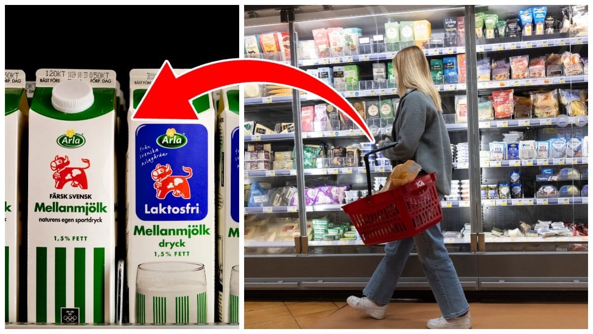 Mjölk från Arla och kylvaror i en matbutik.