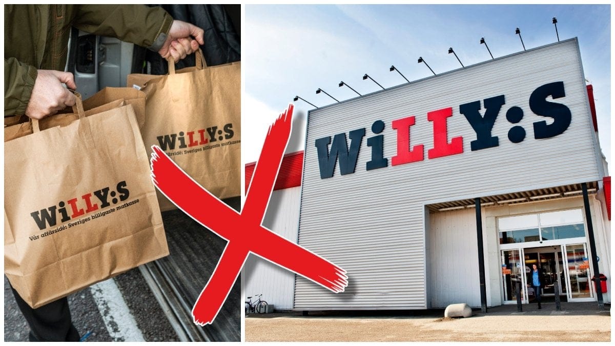 Willys-påsar och Willys skylt på en fasad