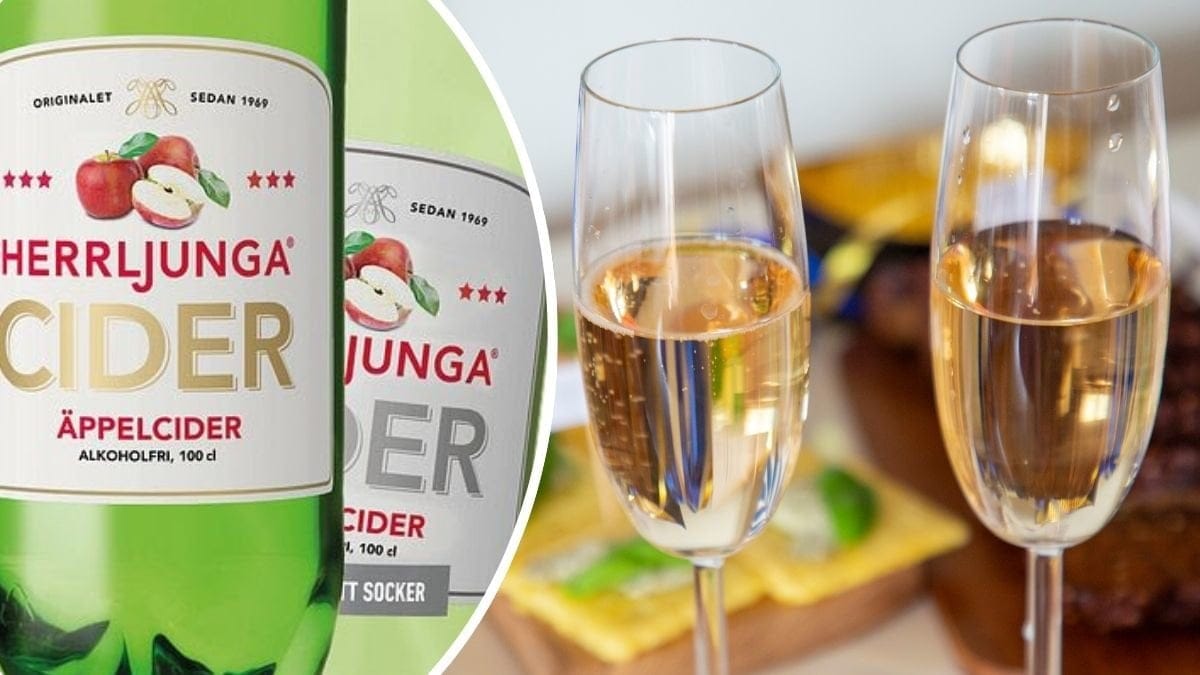 Bilder på cider i glas och Herrljungas äppelcider.