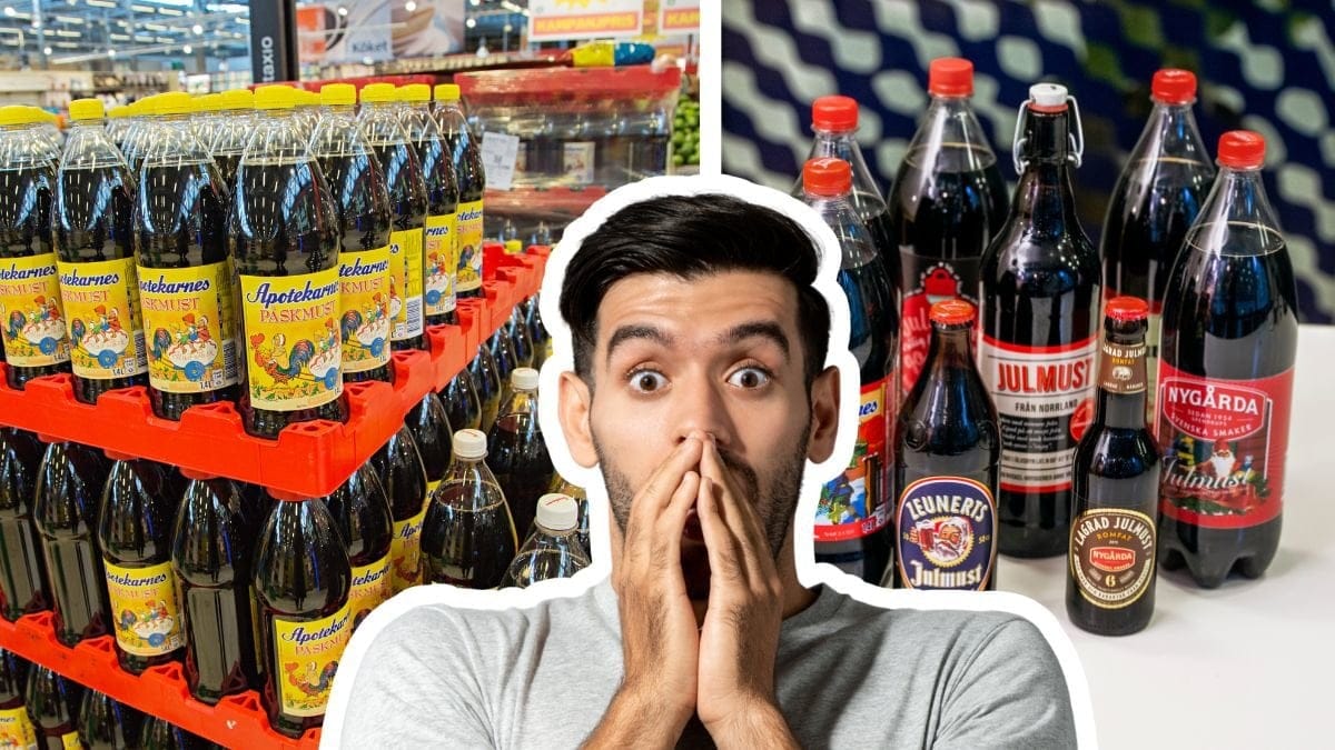 Påskmust vänster. Julmust höger. Chockad utklippt man i mitten.