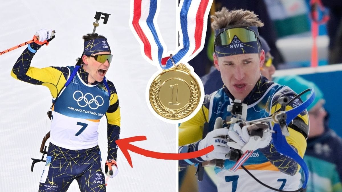 Martin Ponsiluoma vänster och höger. Utklippt guldmedalj i mitten.