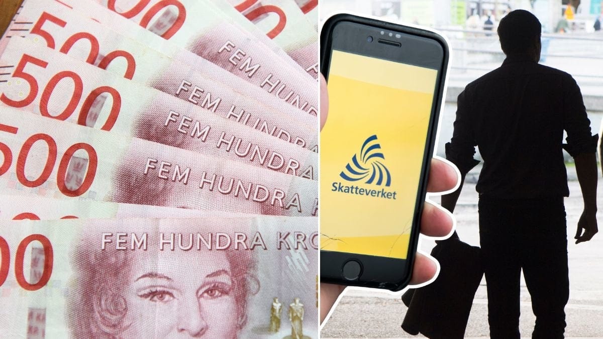 Pengar, anonym person och Skatteverkets app.