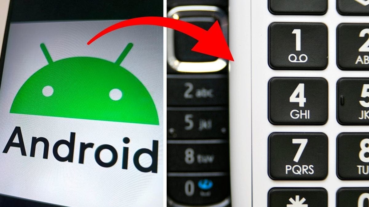 Android-logga vänster. Mobilknappar höger.