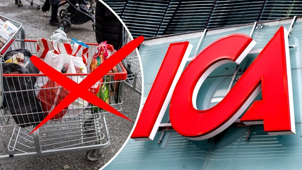 Kundvagn och Ica-skylt.