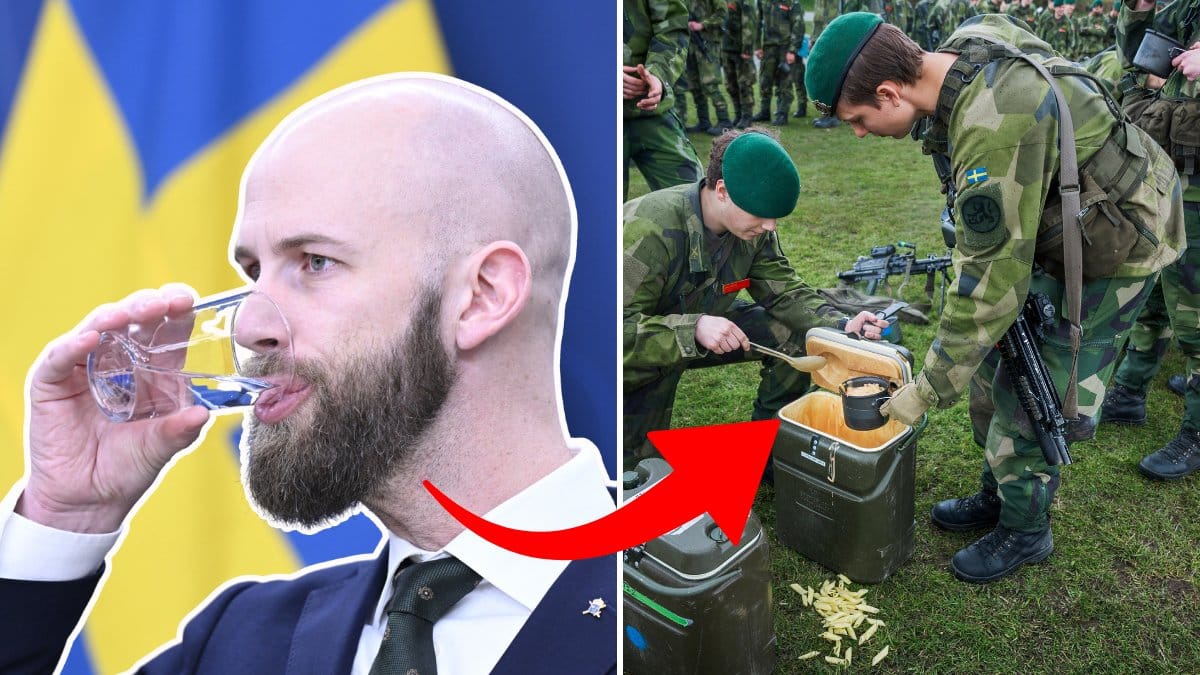 Carl-Oskar och militärer som äter 