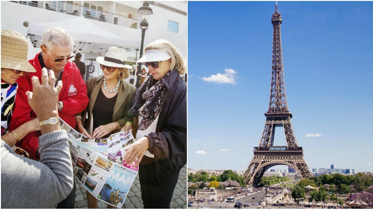 Läsa karta och eiffeltornet i Paris