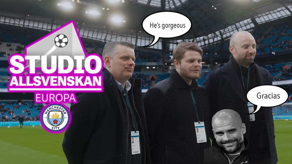 Studio Allsvenskan Europa ser Manchester City-match från VIP-läktaren.