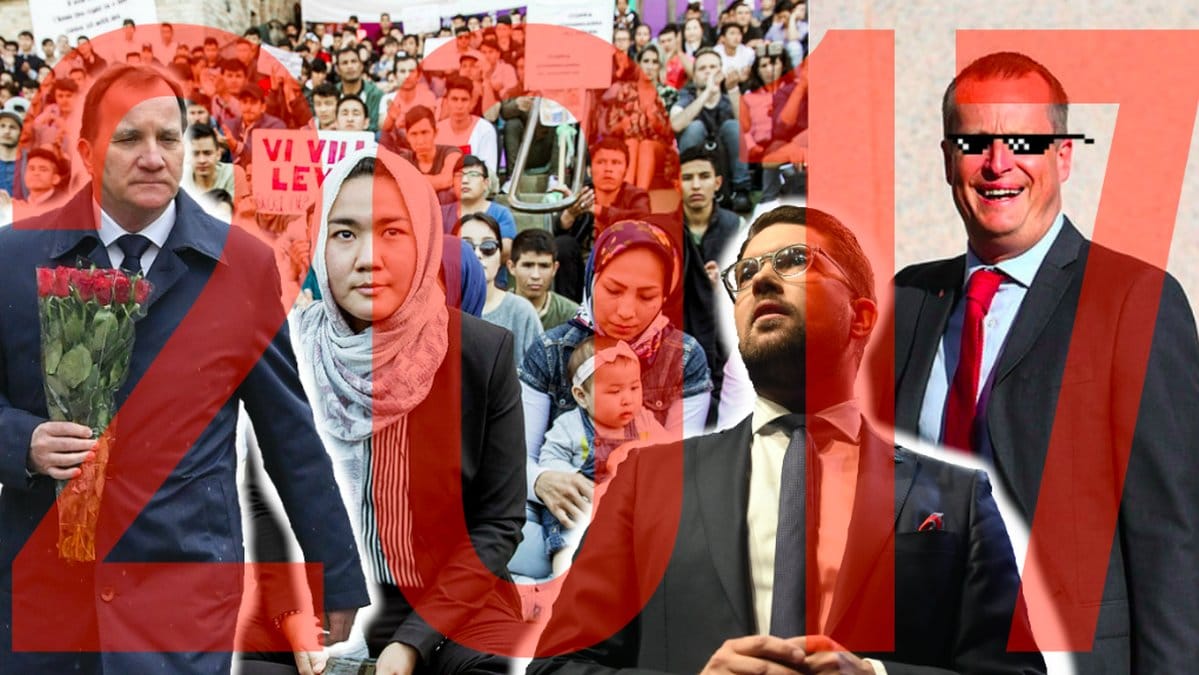 Stefan Löfven, Anders Ygeman, Fatemeh Khevari och Jimmie Åkesson i ett kollage