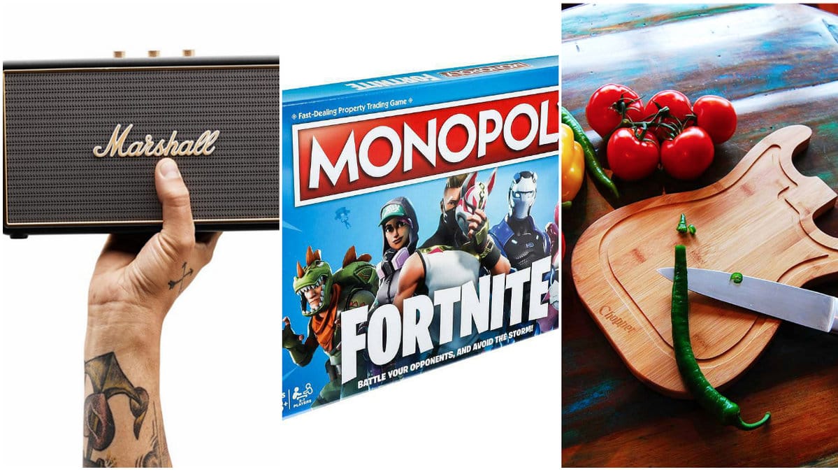 Marshall-högtalare, Monopol av Fortnite och en skärbräda. 