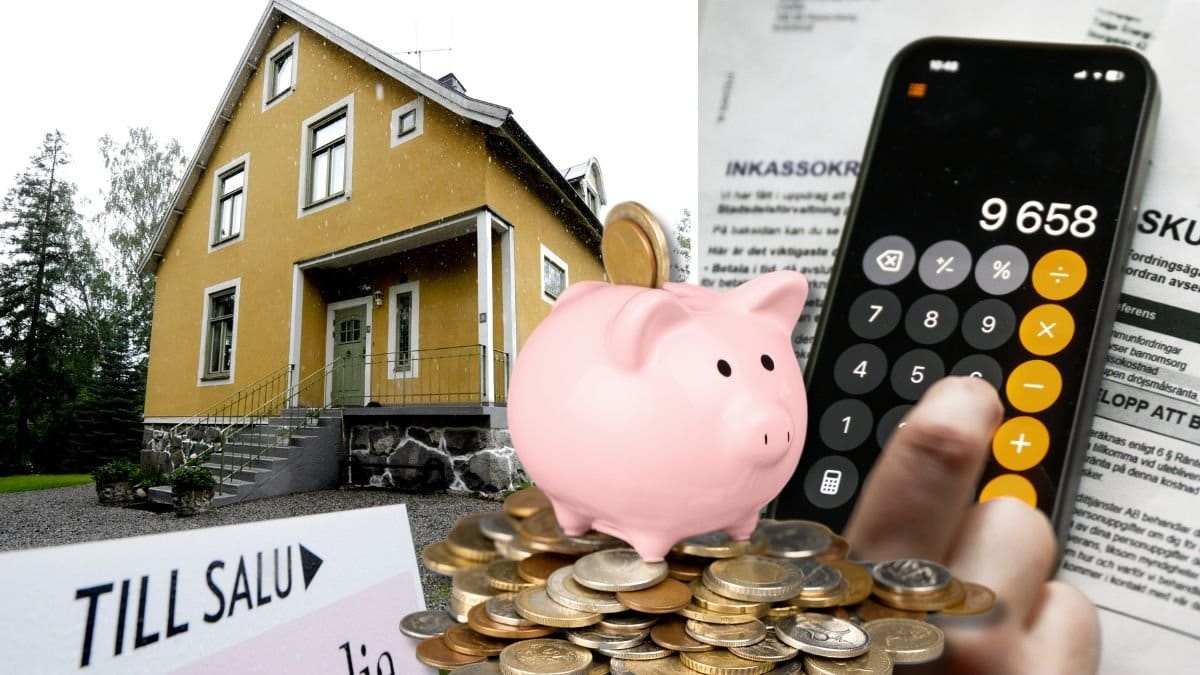 Hus till salu och en person som räknar skulder.