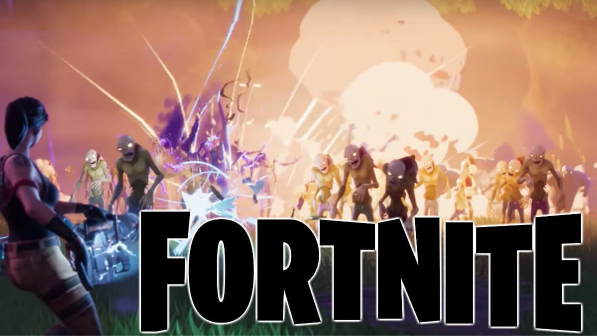 Bild från spelet Fortnite. Fortnite-loggan.