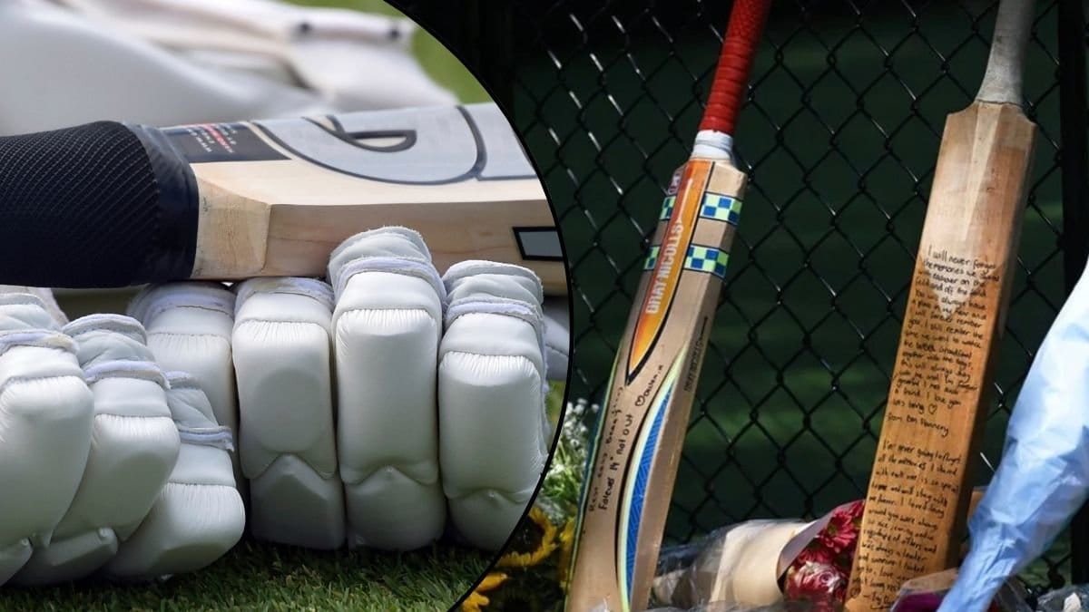 Bild på minnesplats och cricketmaterial.