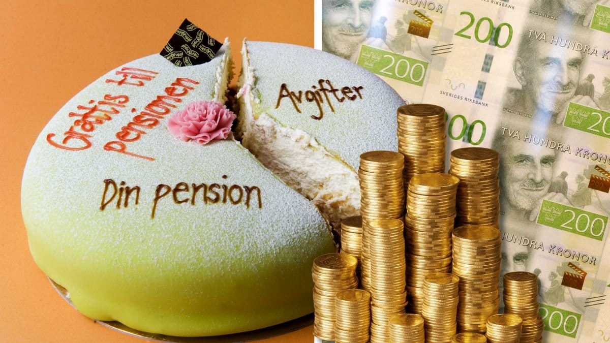 Pensionsmyndigheten tårta och svenska sedlar.