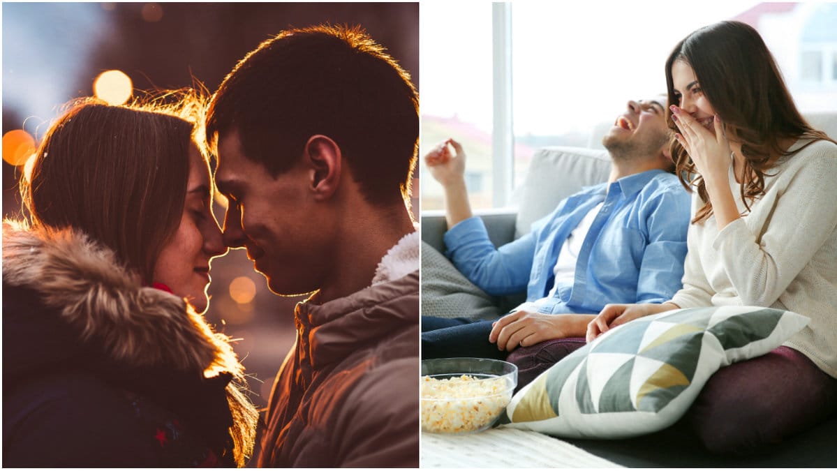 Kärlekspar som tittar på tv
