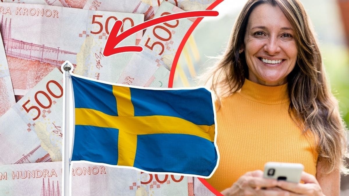 Kvinna, pengar, svensk flagga