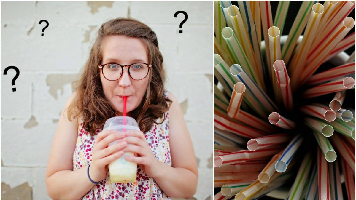 Tjej som dricker kaffe med sugrör