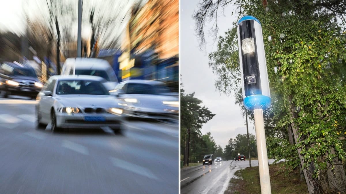 Bil som kör för fort och en fartkamera.