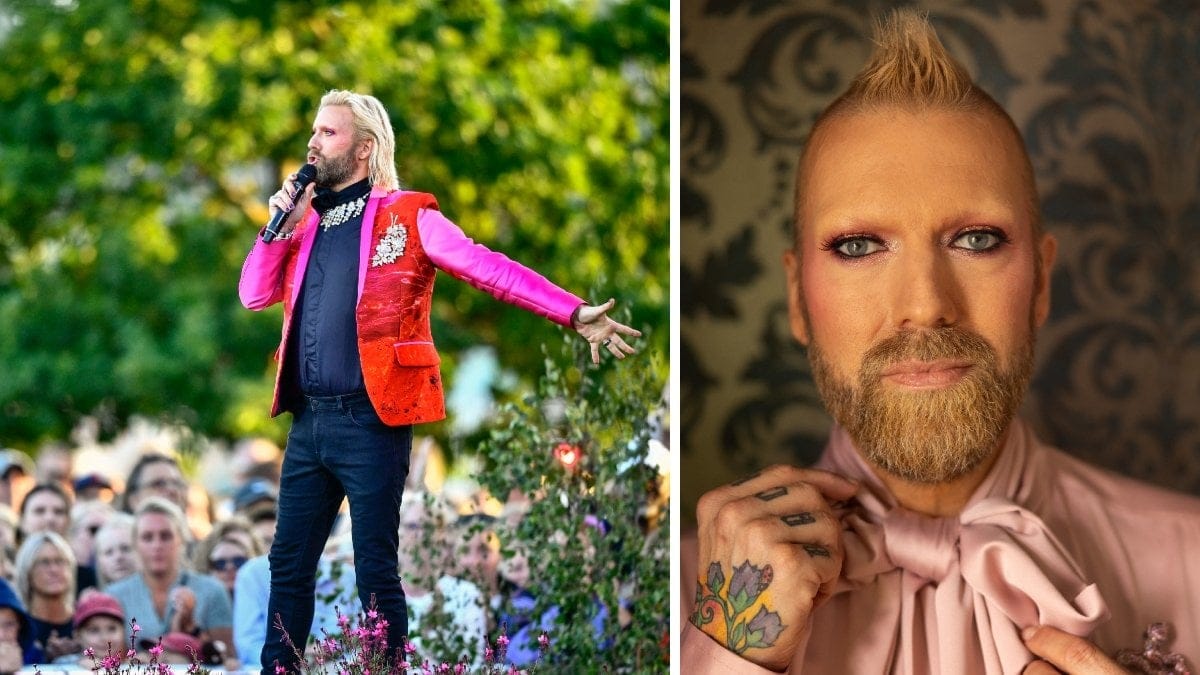 Rickard Söderberg på allsången och en närbild på honom. 