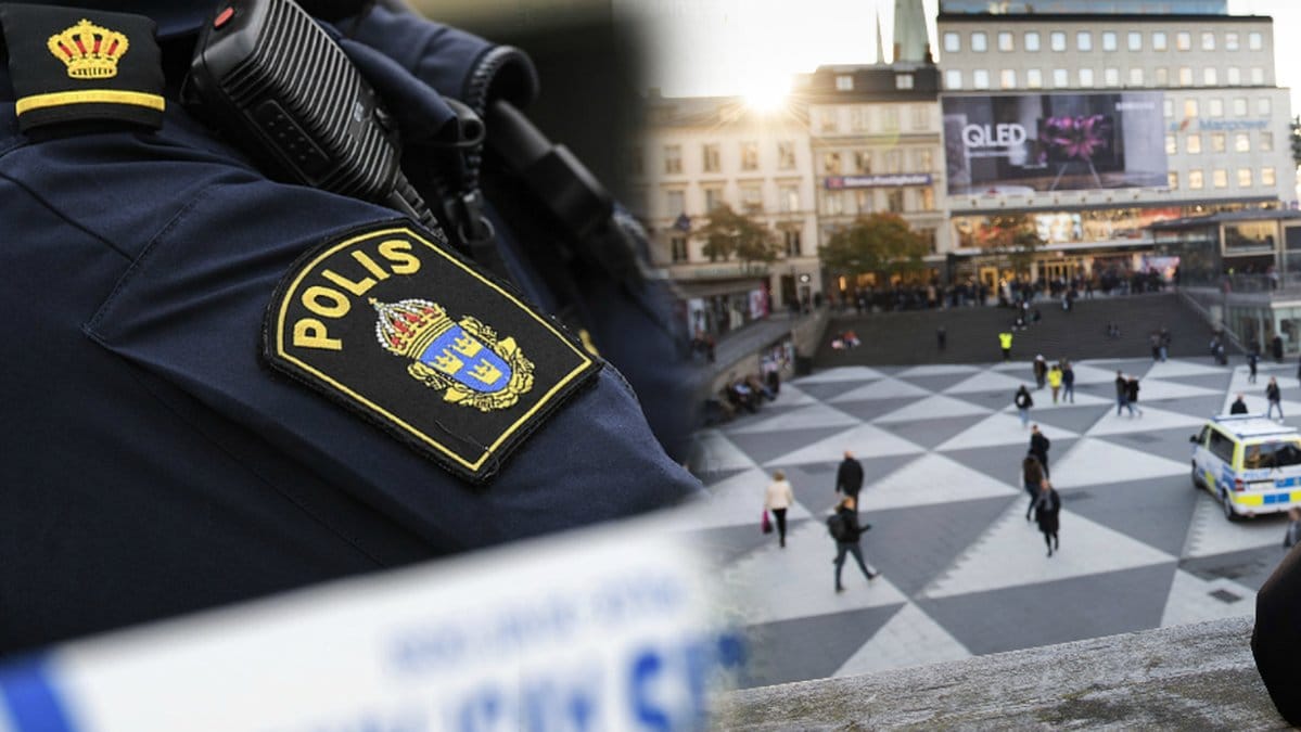 Polis. Polisavspärrning och Sergels torg. 