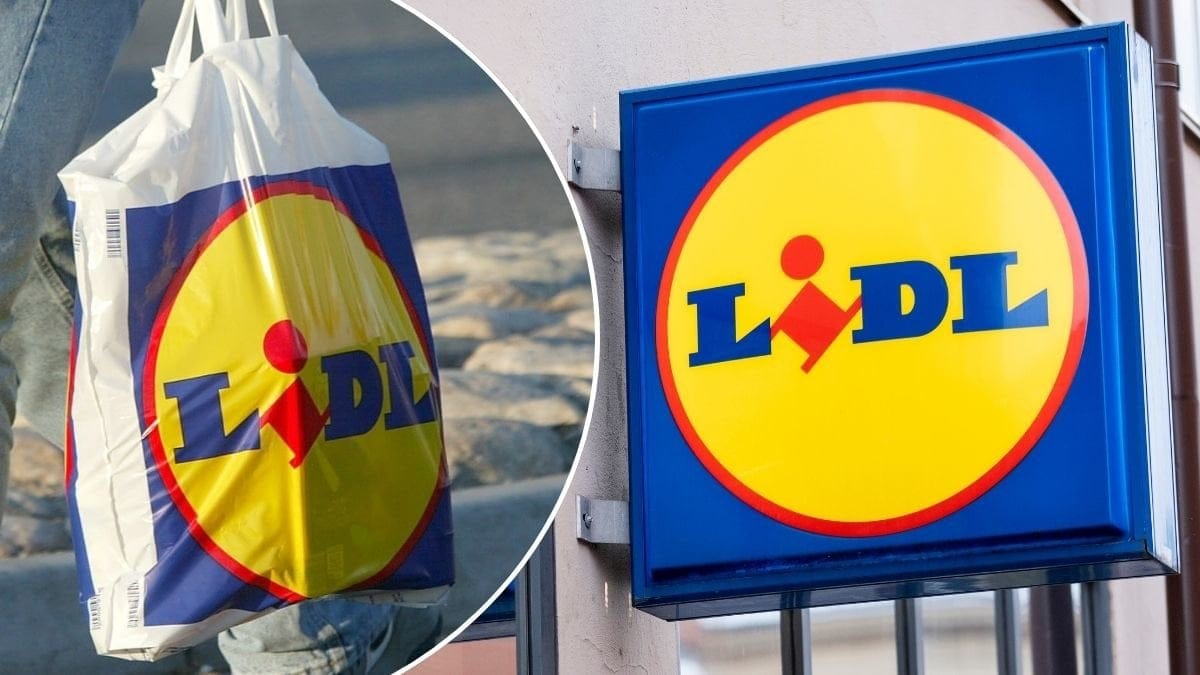 Bilder på Lidls-kasse och skylt.