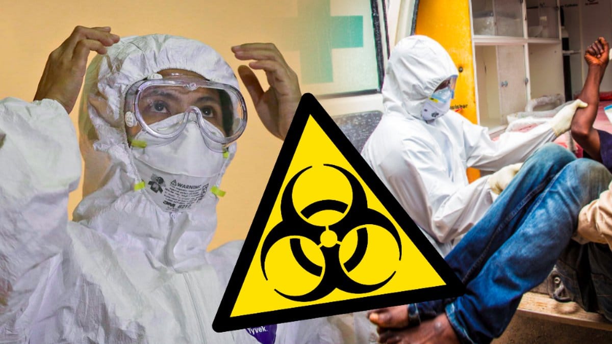Skyddsklädda läkare under ebola-epedemien i VÄstafrika