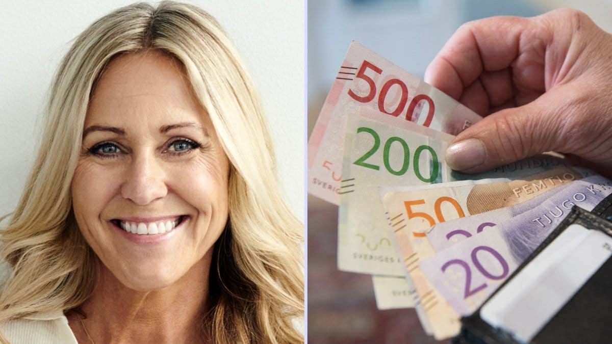 Ekonomen Christina Sahlberg och en plånbok med sedlar.