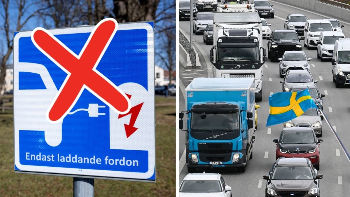 Elbilsladdning och bilar som kör i trafiken.