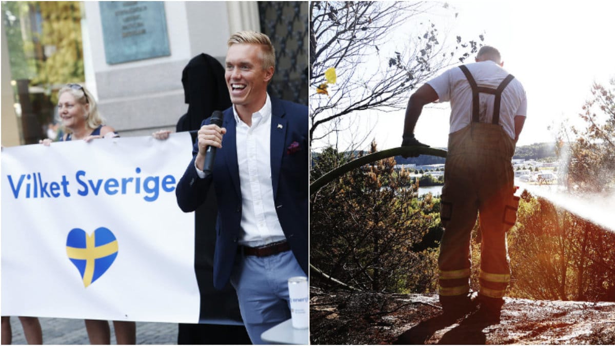 Alternativ för Sverige möter kritik efter att de lagt upp bilder nära skogsbranden i Jämtland. 