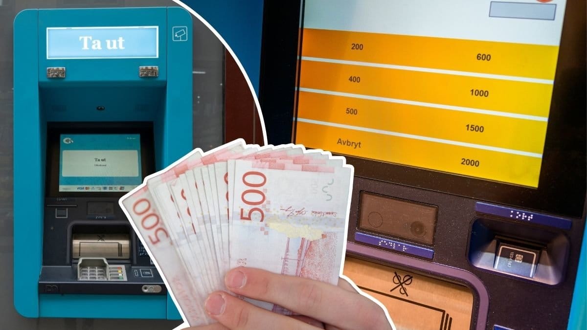 Bilder på uttagsautomater och kontanter.