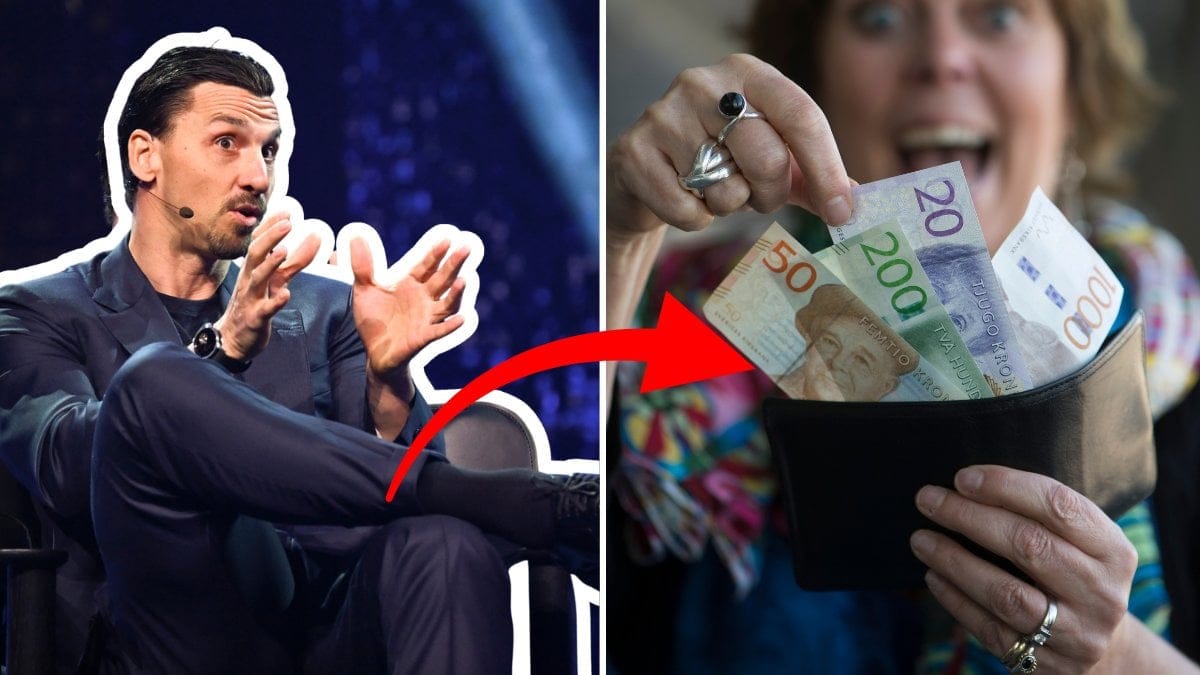 Zlatan röd pil och glad kvinna med pengar 