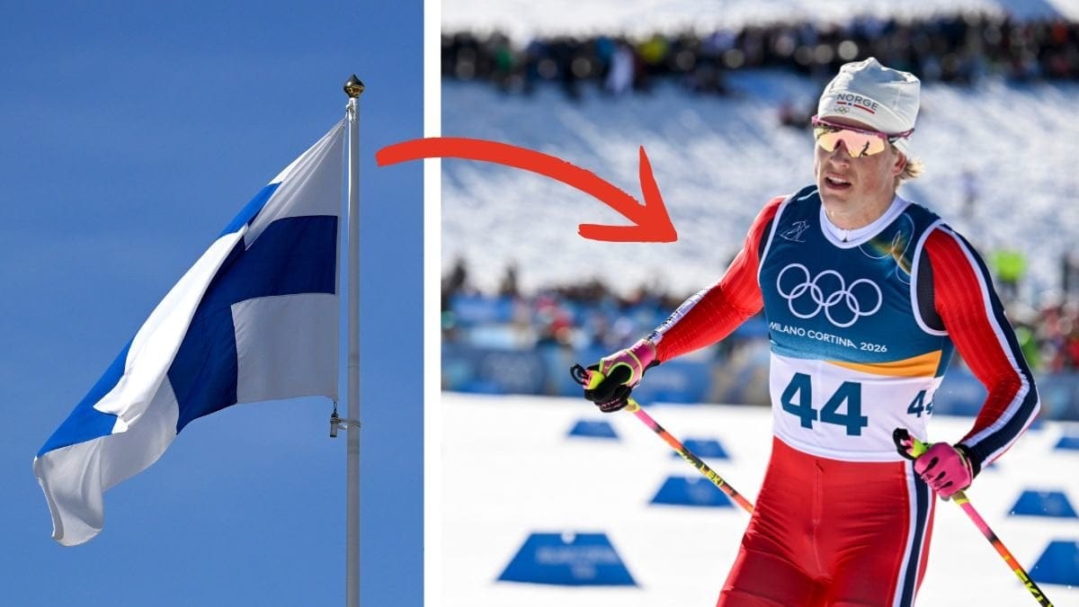 Finlands flagga vänster. Johannes Hösflot Kläbo höger.